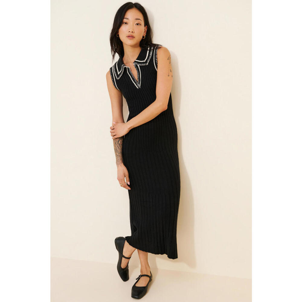 Anthropologie x En Saison - Ribbed Sleeveless Midi Dress & Trim Collar, Size M